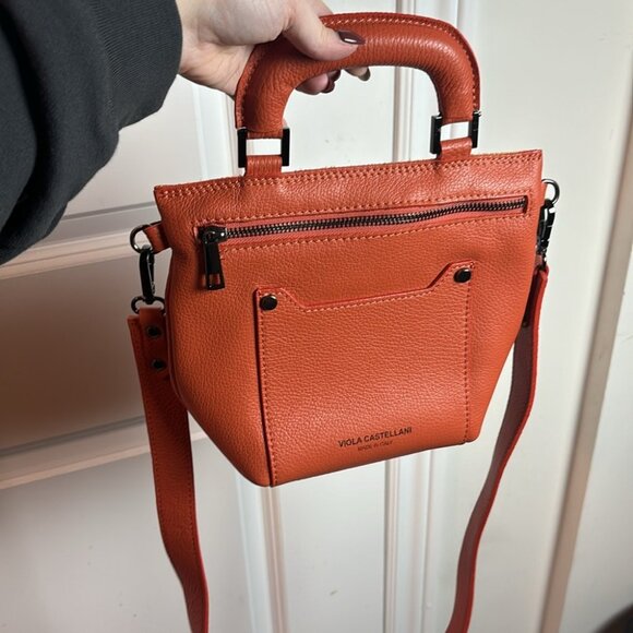 Viola Castellani Orange Small Crossbody Pebbled Leather Purse - Picture 5 of 8